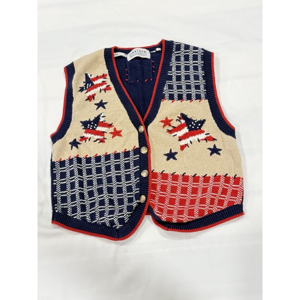 Jantzen Classics Women's Sweater Vest Patriotic American Flag Theme Size M/L